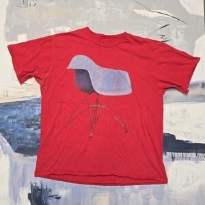 Eames Molded Plastic Chair Graphic Logo Office Art Red 1997 Mens Sz L? 90s Y2K